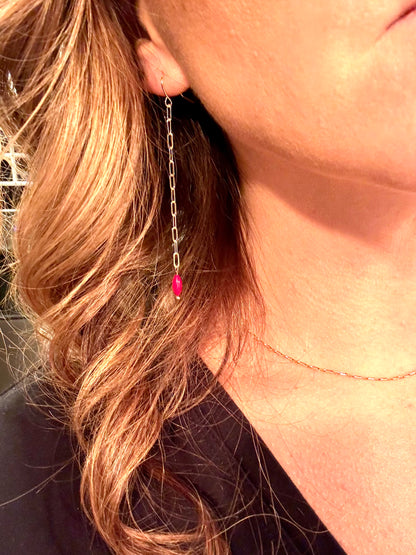 Red Coral + Gold Paperclip Duster Earrings