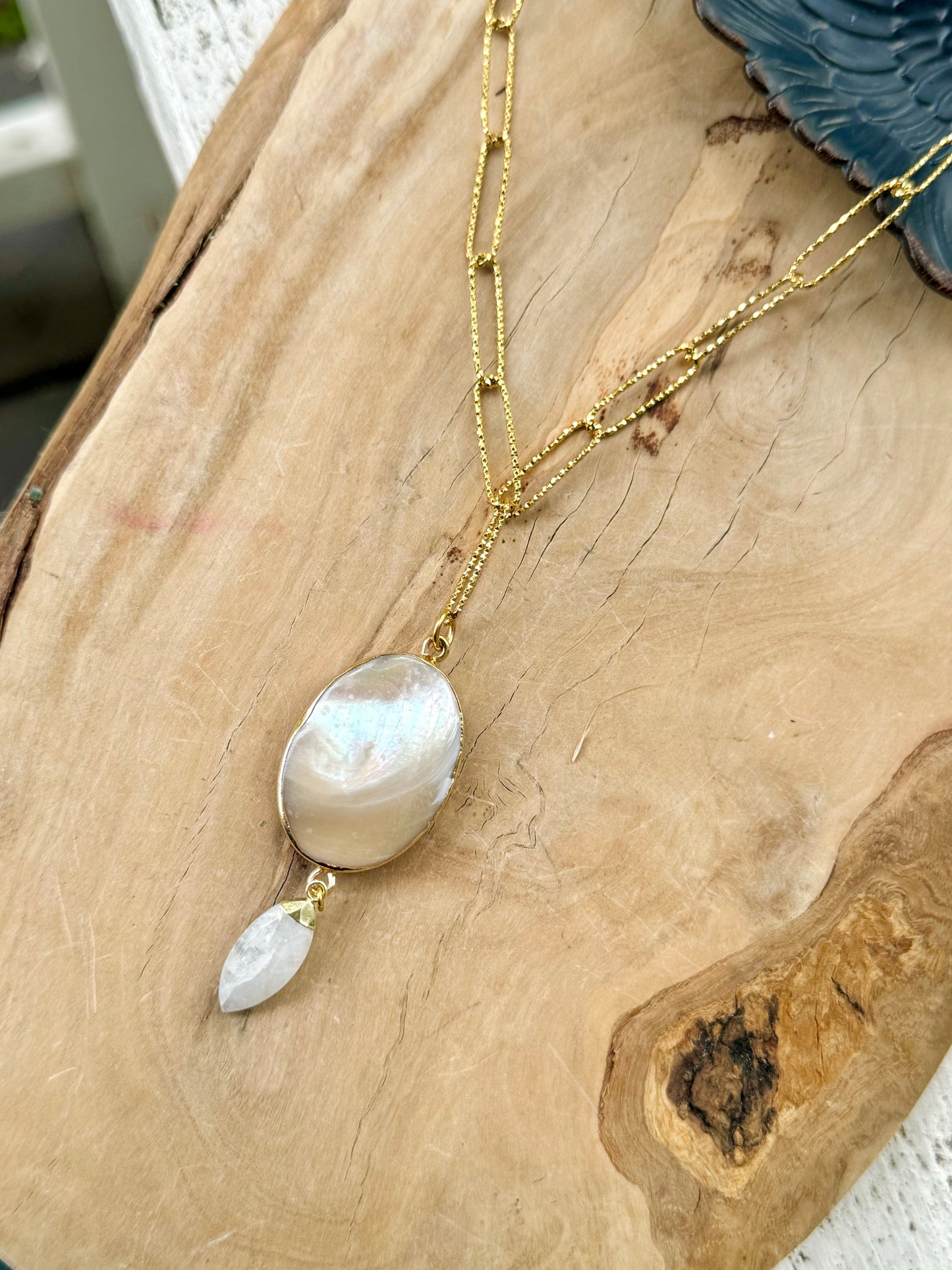 Mother of Pearl + Moonstone Gold Necklace