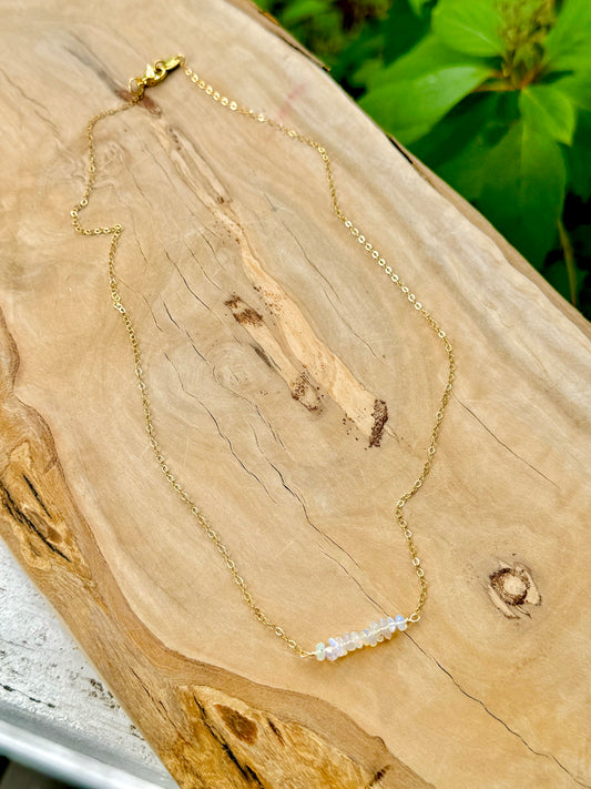 Ethiopian Opal + Gold Chain Mini Bar Necklace