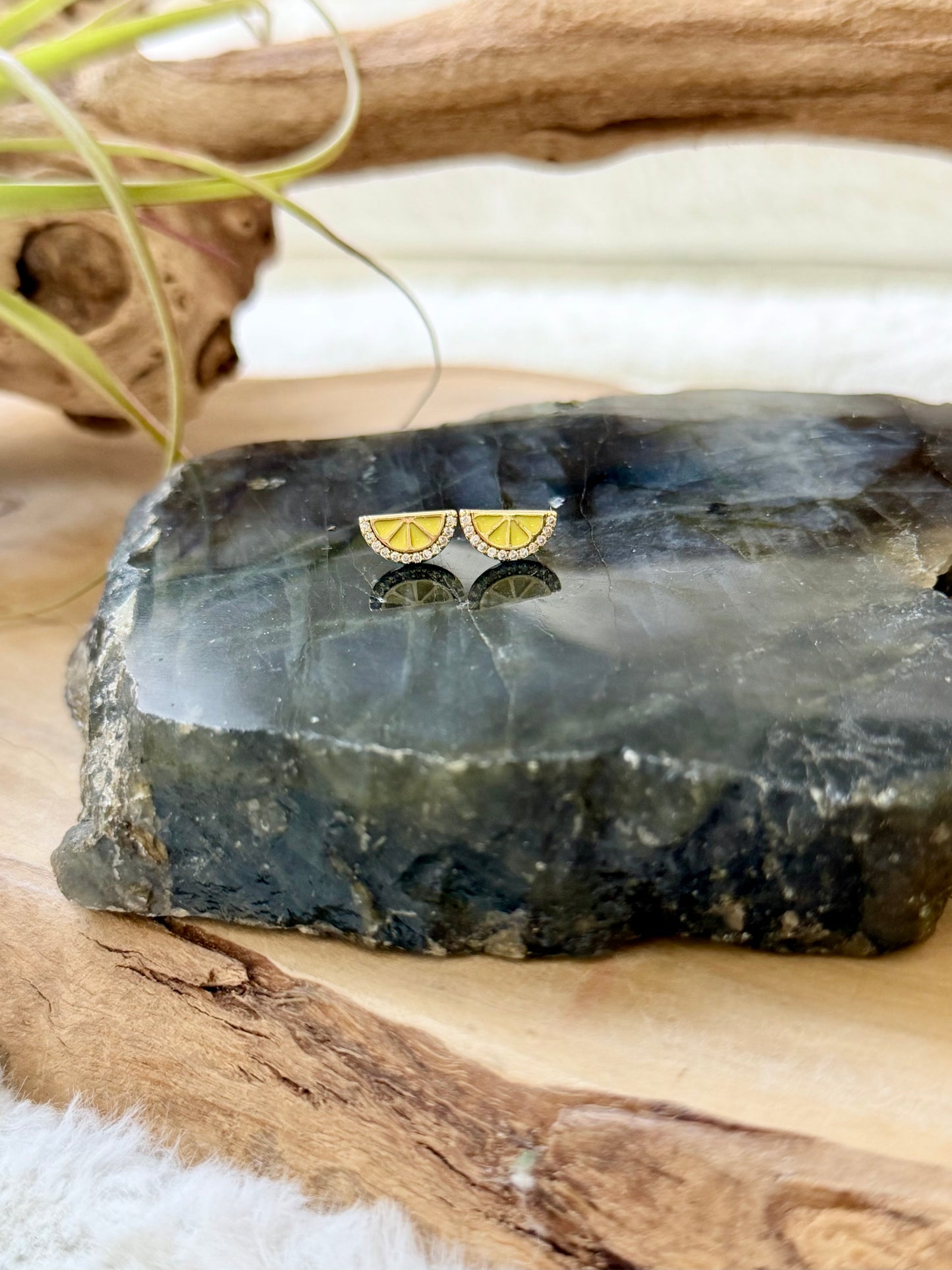 Gold Lemon Slice Mini Stud Earrings