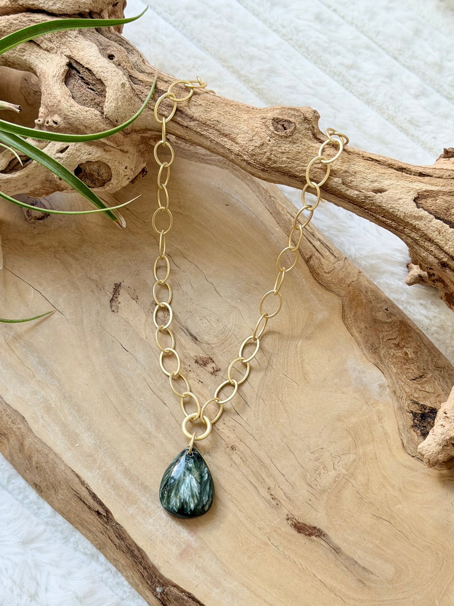 Russian Seraphinite + Matte Gold Necklace