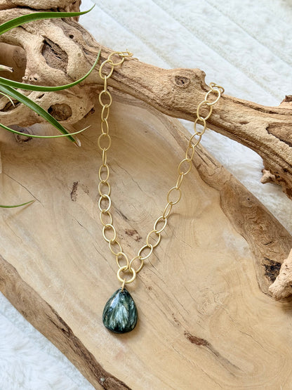 Russian Seraphinite + Matte Gold Necklace