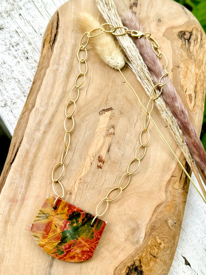 Red Creek Jasper + Matte Gold Pendant Necklace