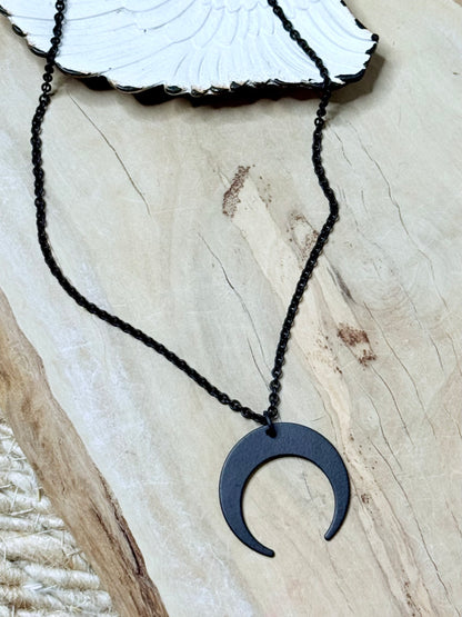 Matte Black Crescent Moon Necklace