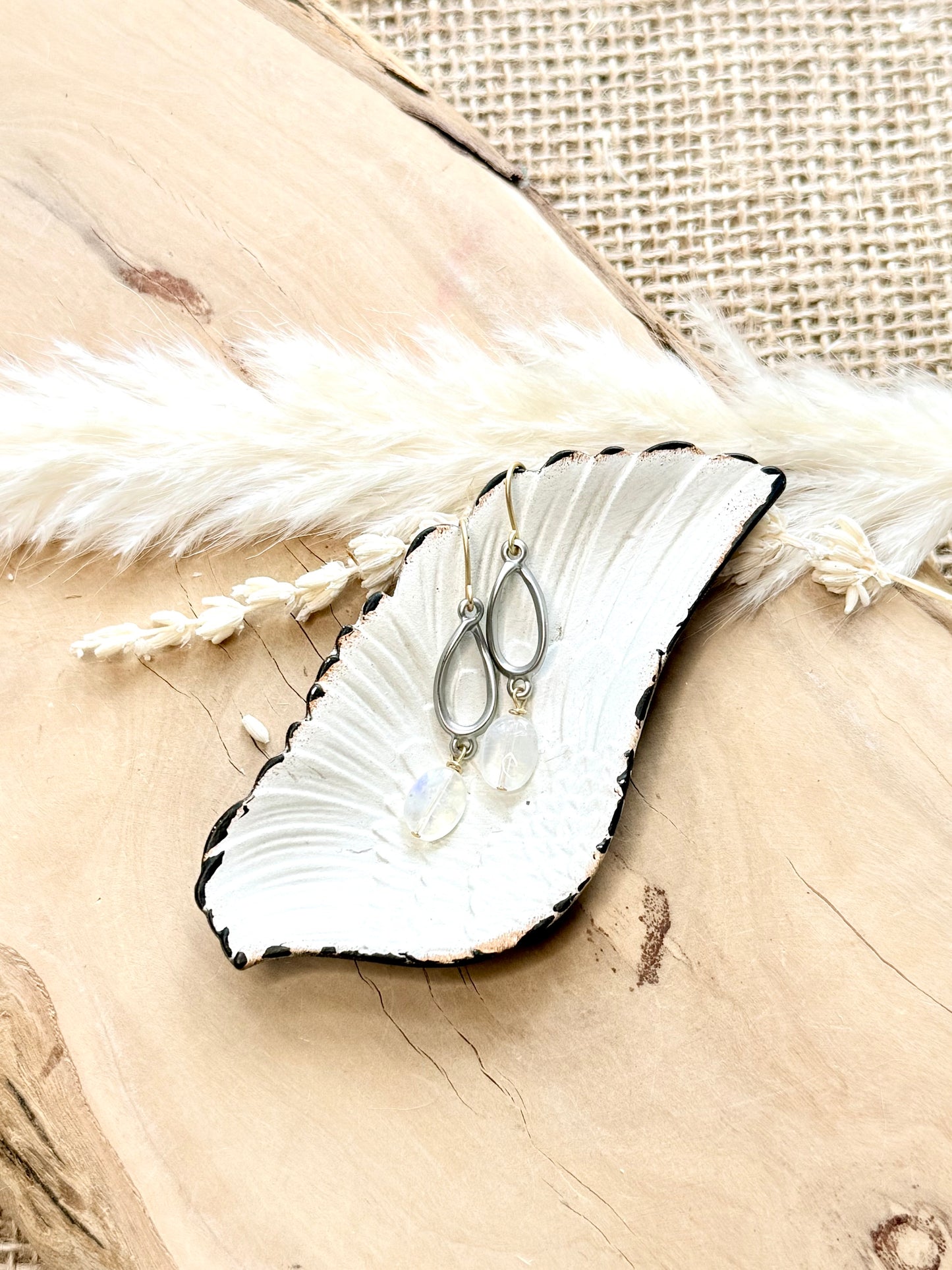 Moonstone + Matte Mixed Metal Twist Earrings