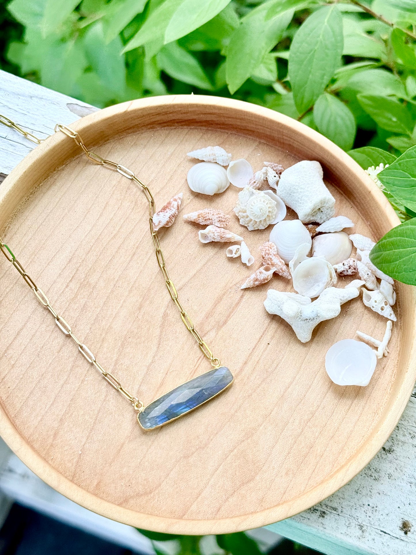 Labradorite + Gold Bar Necklace