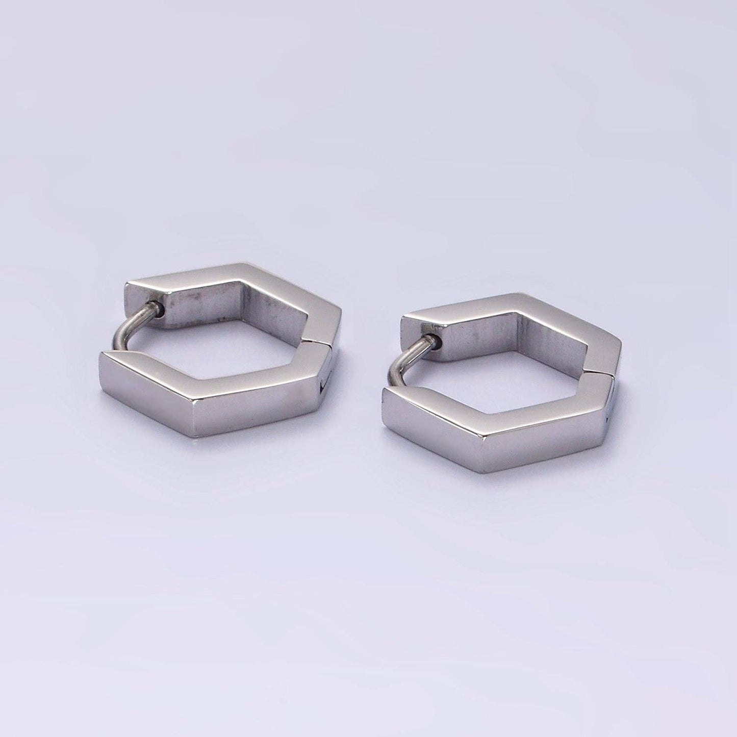 Stainless Steel Hexagon Huggie Earrings