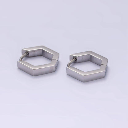 Stainless Steel Hexagon Huggie Earrings