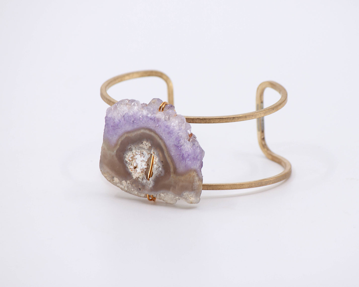 Wire Wrapped Amethyst Druzy and Brass Cuff Bracelet