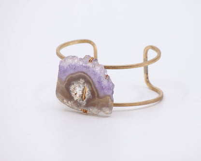Wire Wrapped Amethyst Druzy and Brass Cuff Bracelet