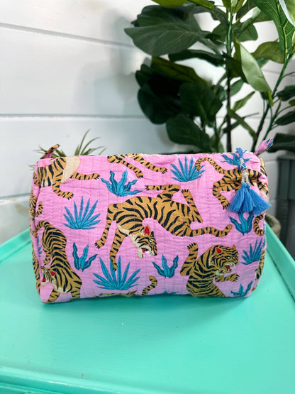 Pink Tiger Quilted Cosmetics Bag