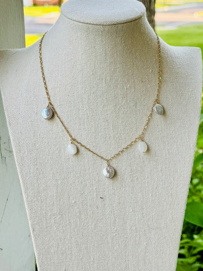 Freshwater Pearl + Moonstone Matte Gold Necklace