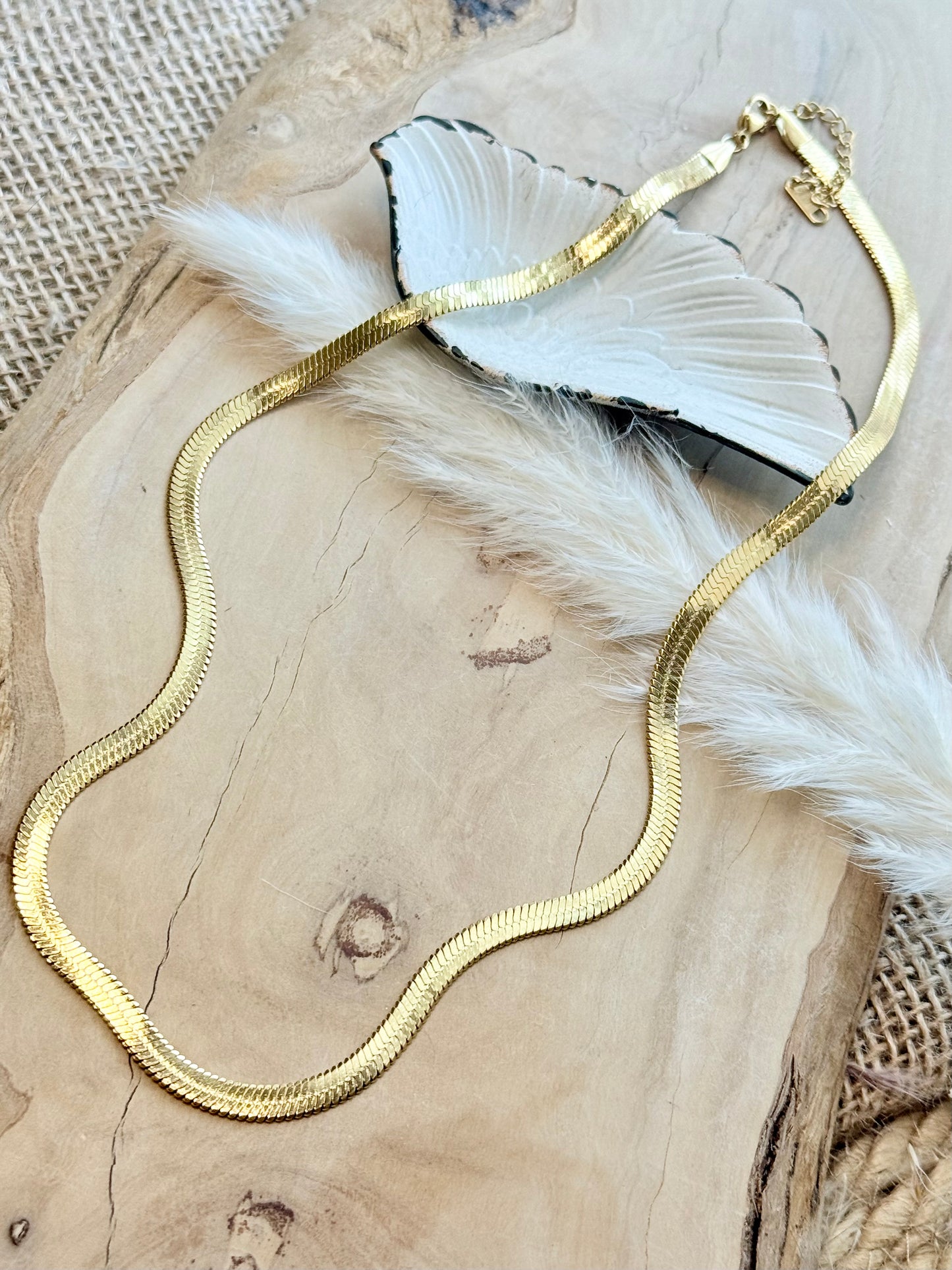 Gold Stainless Steel Herringbone Necklace