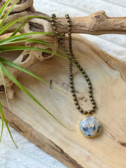 Australian Opal + Antique Brass Necklace