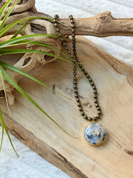 Australian Opal + Antique Brass Necklace