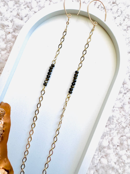 Golden Obsidian + Gold Long Duster Earrings