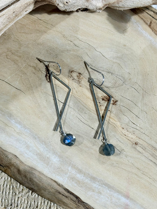 Labradorite + Silver Abstract Earrings