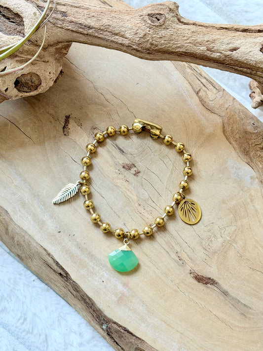 Chrysoprase + Gold Stainless Ball Chain Charm Bracelet