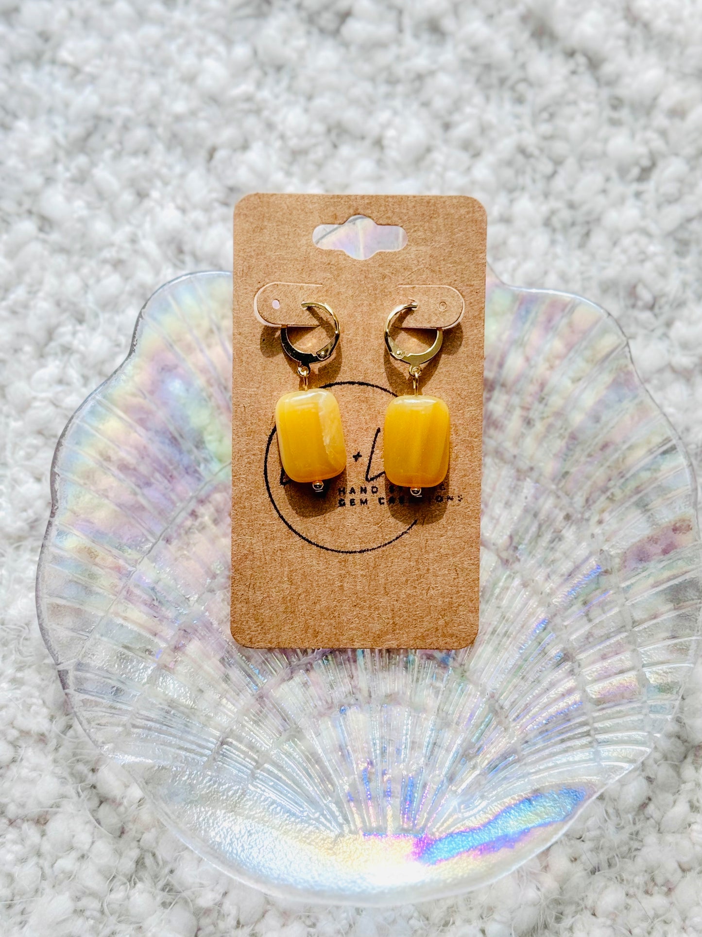 Yellow Botswana Agate + Gold Huggies Earrings
