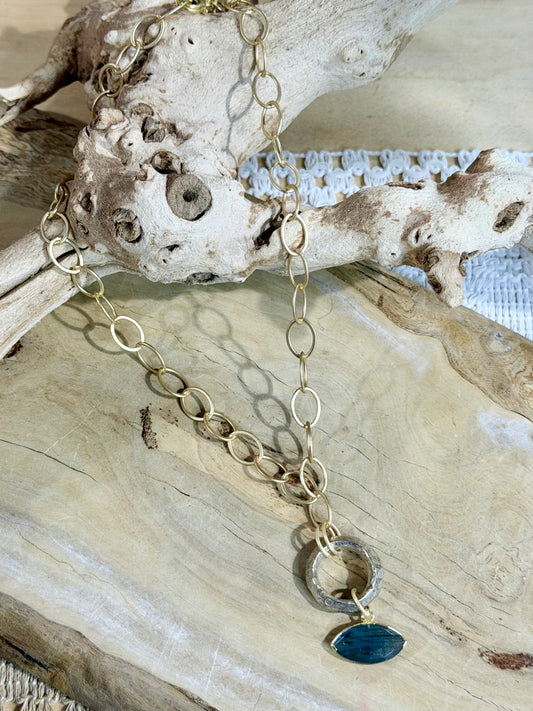 Labradorite Evil Eye + Matte Gold Necklace