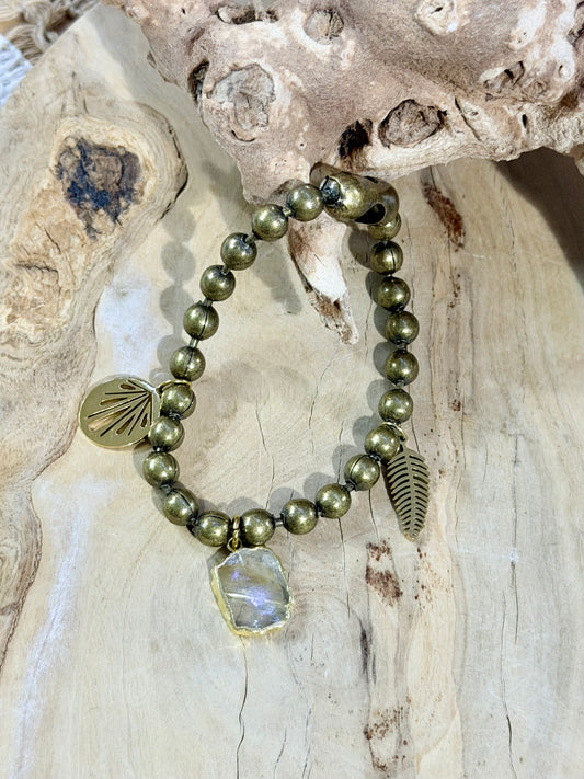 Rutilized Quartz + Brass Ball Charm Bracelet