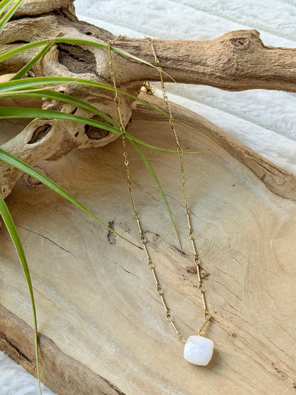Rainbow Moonstone + Gold Necklace