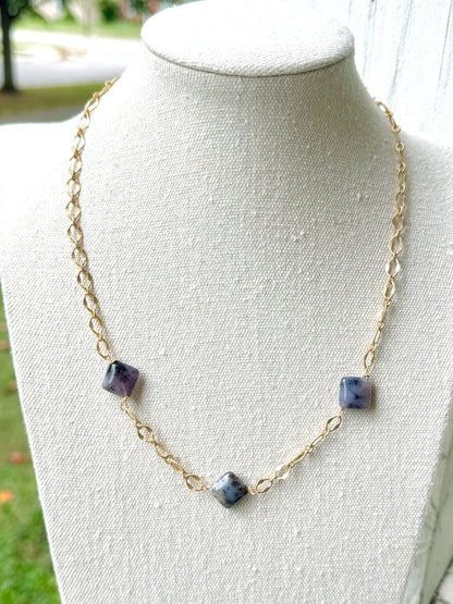 Amethyst Sage Agate + Matte Gold Trio Necklace