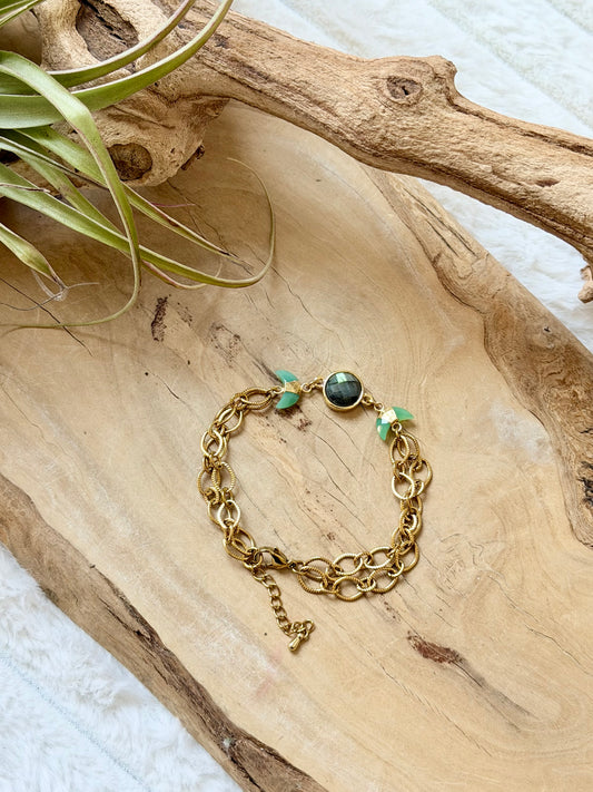 Labradorite + Chrysoprase Gold Moon Bracelet