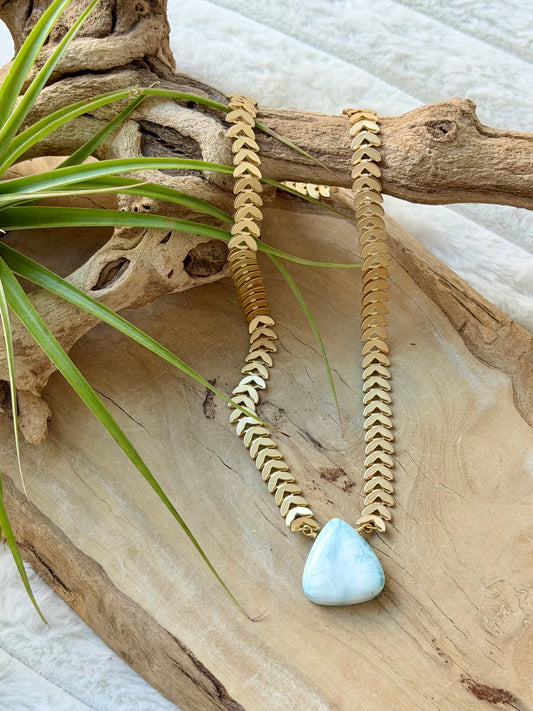 Larimar + Matte Gold Half-Moon Chain Necklace