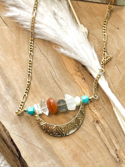 Mixed Gems + Matte Gold Necklace