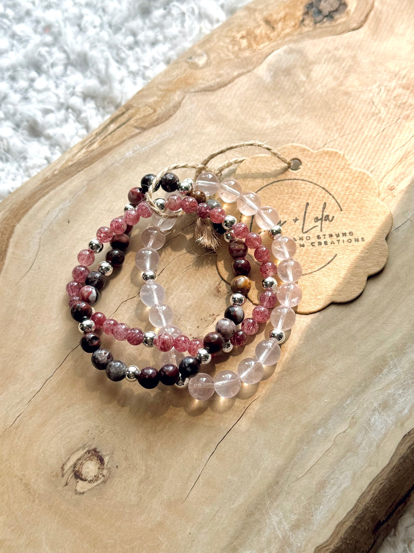 Pink + Deep Red in Silver Stack (3-stack)