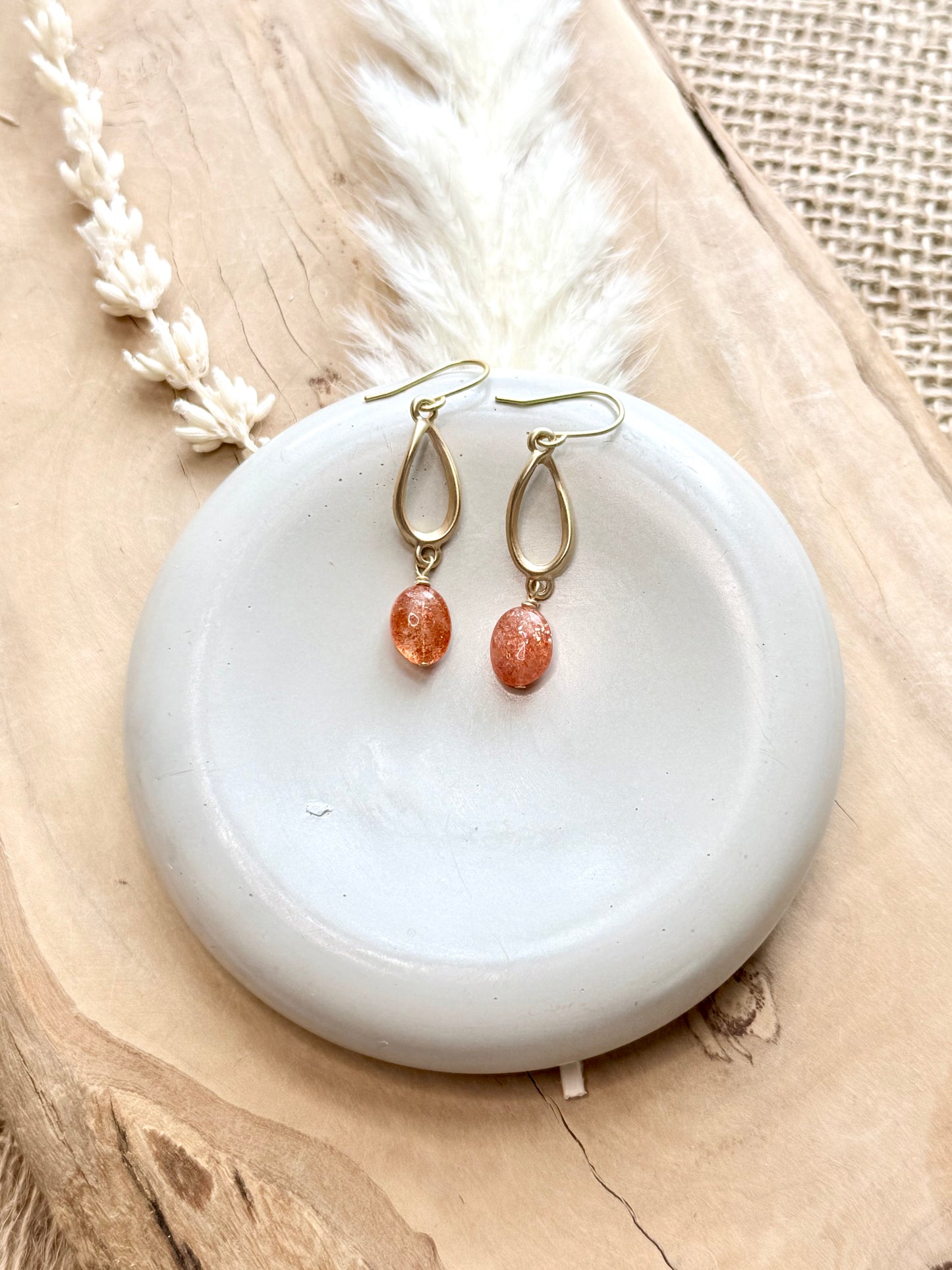 Sunstone + Matte Gold Twist Earrings