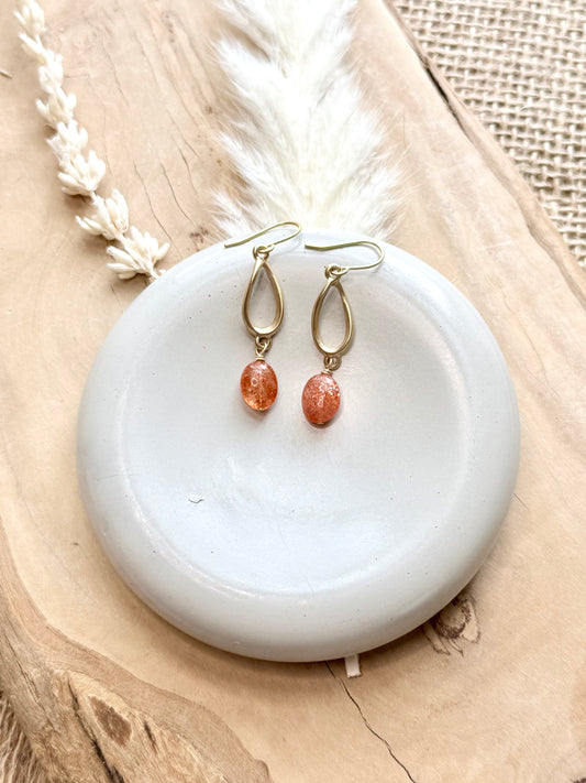 Sunstone + Matte Gold Twist Earrings