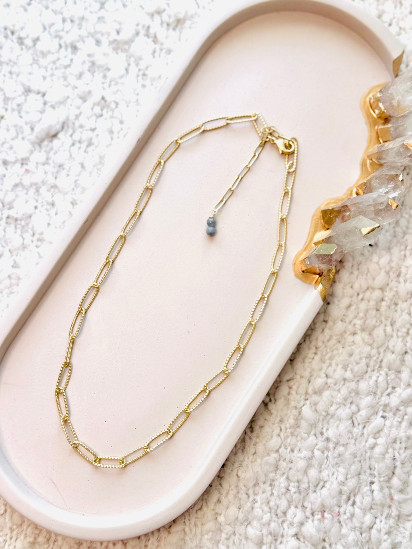 Matte Gold Textured Paperclip Chain Necklace