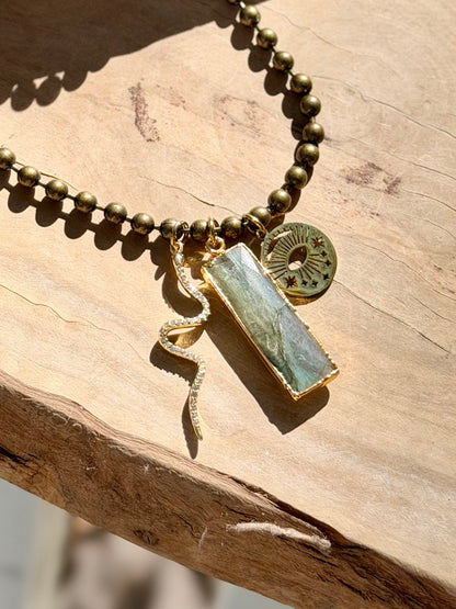Labradorite + Mixed Metal Ball Chain Necklace