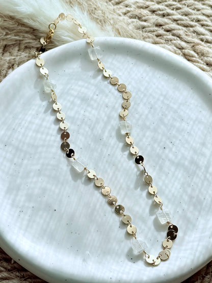 Rainbow Moonstone + Gold Sequin Chain Necklace