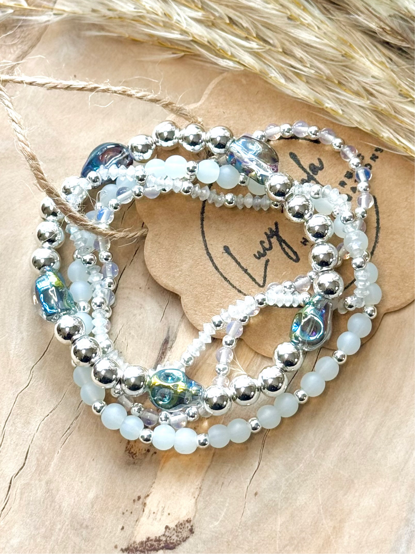 Opalite + Silver Skully Stack (3-stack)