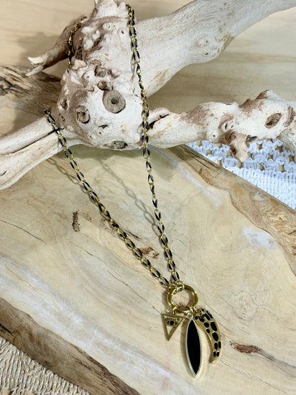 Black Onyx + Gold Stainless Steel Necklace