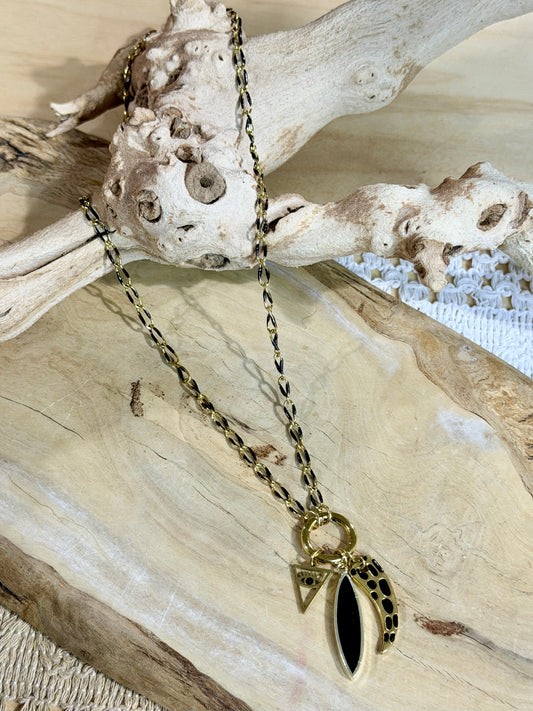 Black Onyx + Gold Stainless Steel Necklace