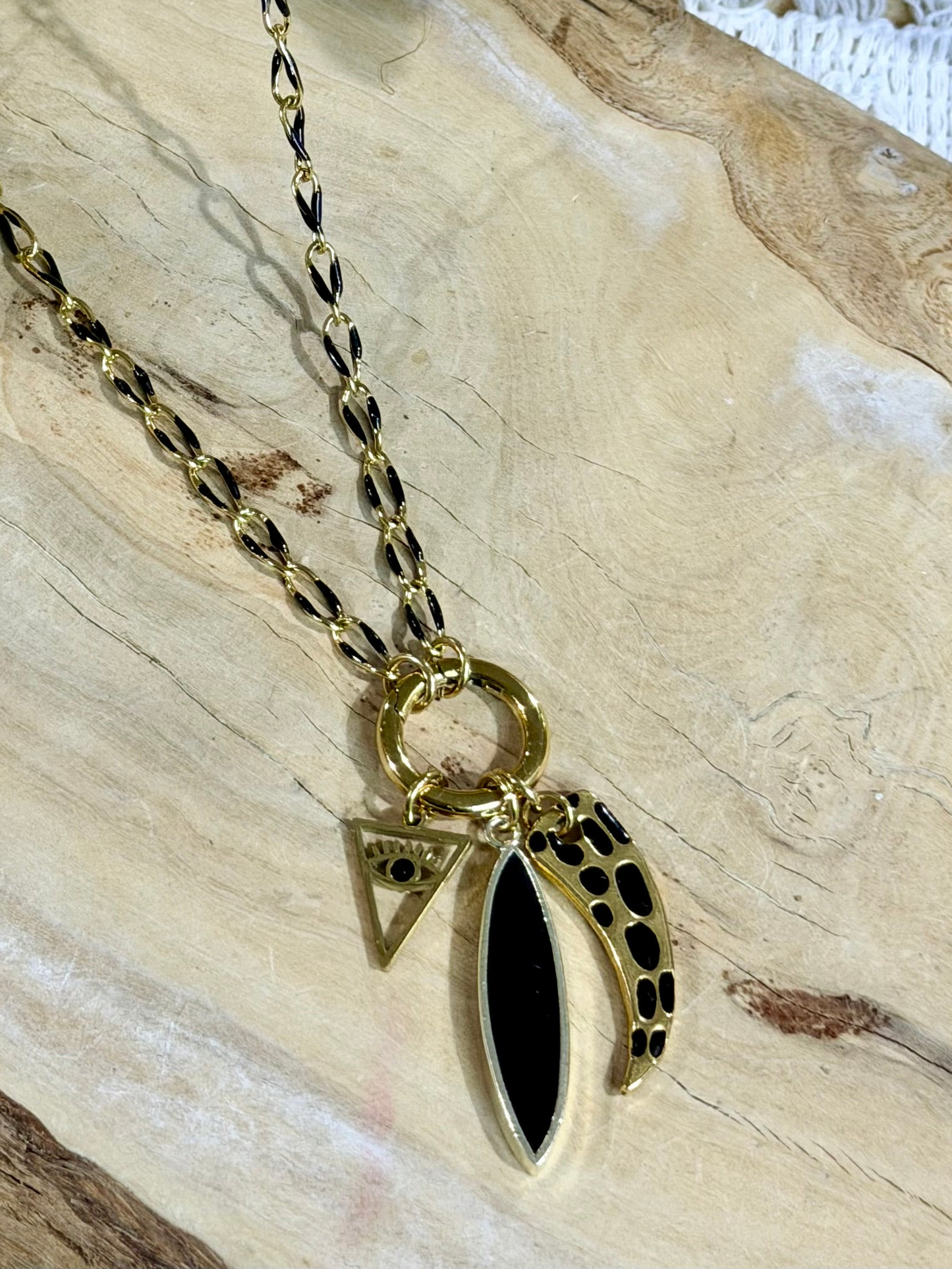 Black Onyx + Gold Stainless Steel Necklace