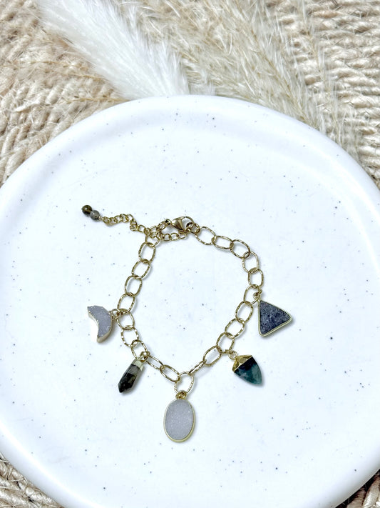 Gemstone + Gold Neutral Charm Bracelet