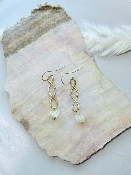 Ethiopian Opal + Matte Gold Infinity Earrings