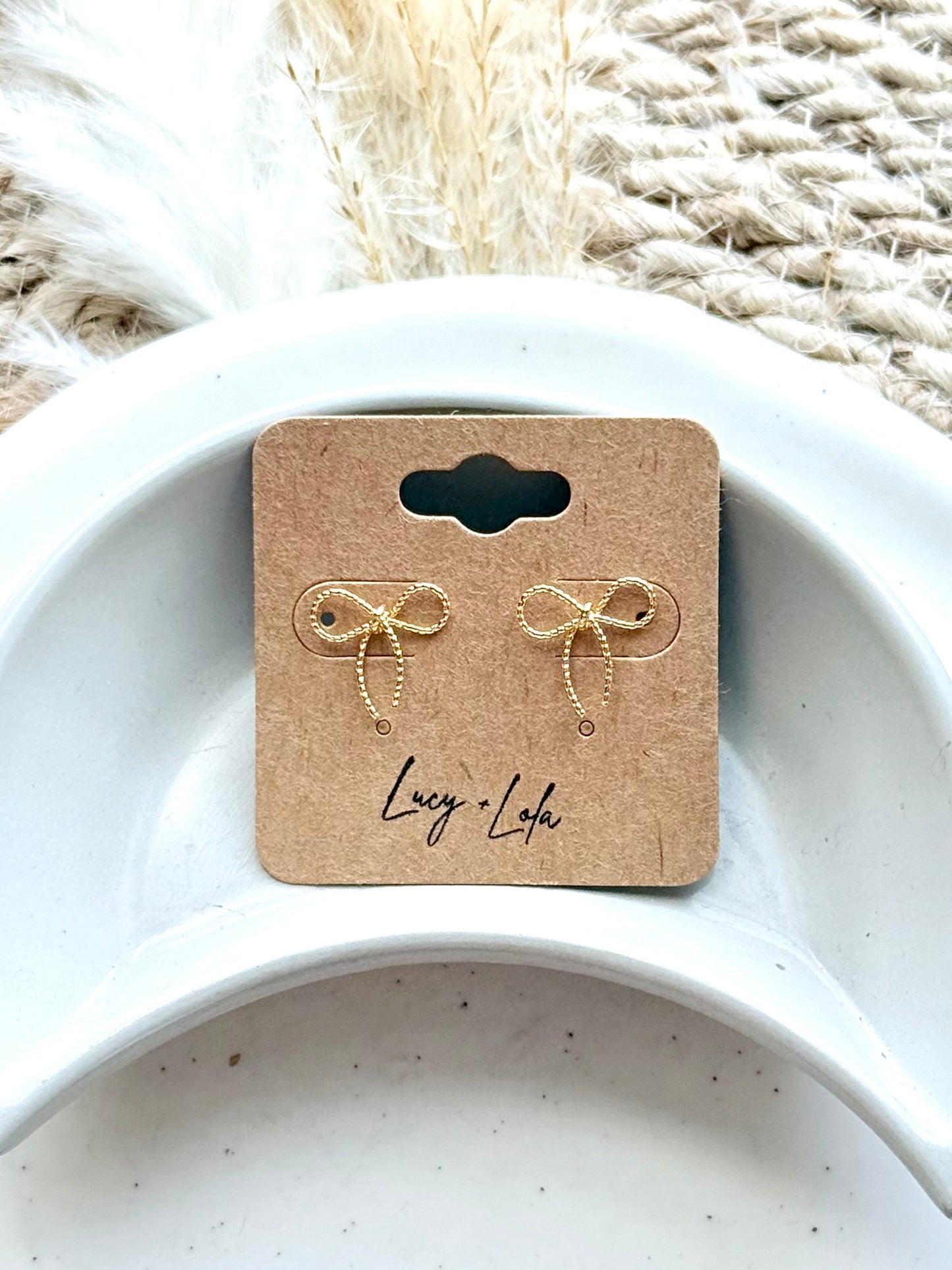 Gold Textured Bow Mini Stud Earrings