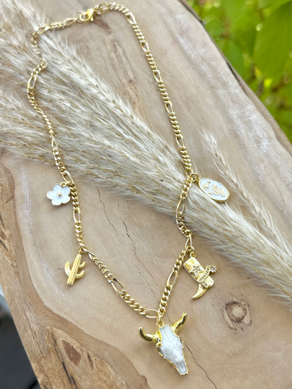 White + Gold Boho Western Charm Necklace