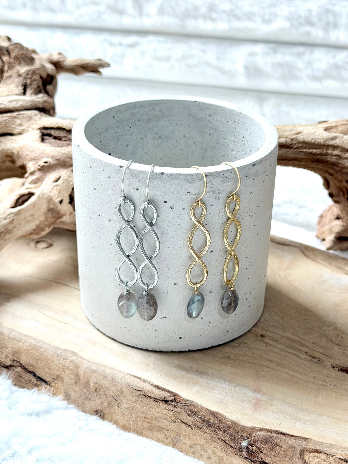 Labradorite + Matte Infinity Earrings