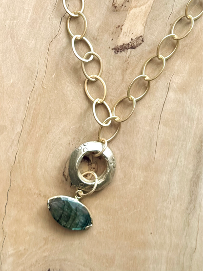 Labradorite Evil Eye + Matte Gold Necklace