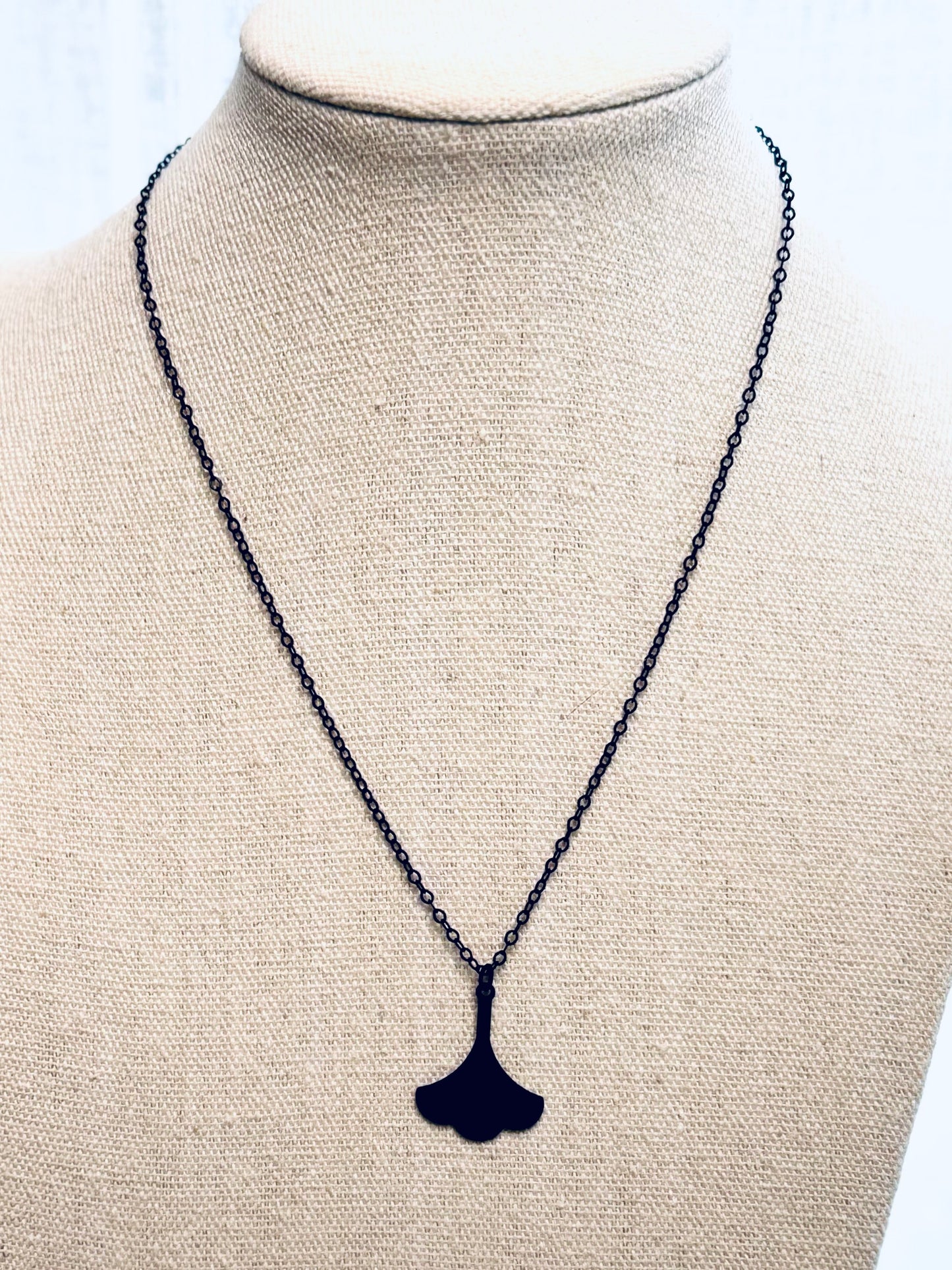 Matte Black Ginkgo Leaf Necklace