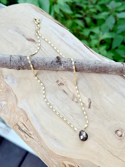 Chocolate Sapphire + Matte Gold Necklace