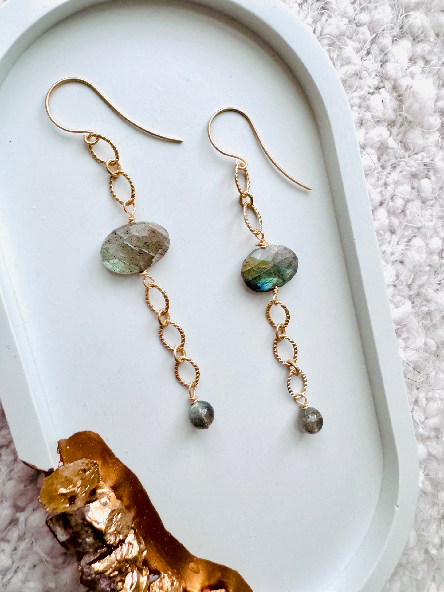 Labradorite + Matte Gold Dangle Earrings