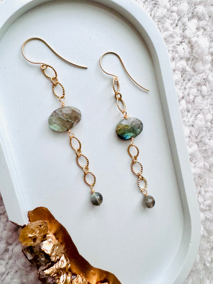 Labradorite + Matte Gold Dangle Earrings